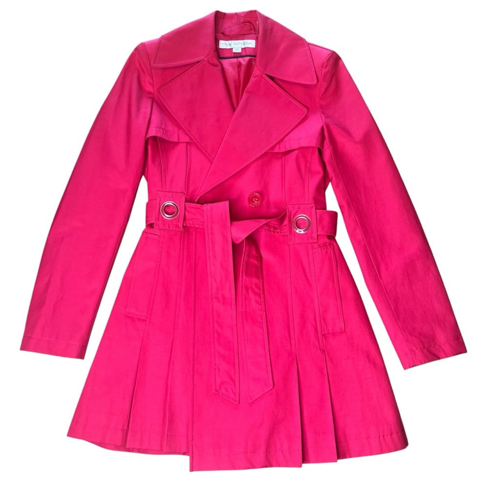 Via Spiga Pink Raspberry Waterproof Pleated Belt Trench Coat Jacket, Womens XS